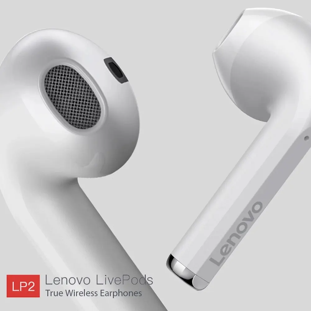 Sākotnējā Lenovo LP2 TWS Bezvadu Austiņas Bluetooth 5.0 Dual Stereo Bass Touch Kontroli IPX5 Ūdensizturīgs Dual Mic Sporta Earbuds