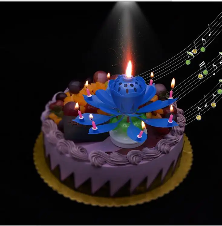 DIY Kūka Elektroniskās Mākslas Lotus Svece Dubultā Slāņa Rotējošo Mūzikas Dzimšanas dienas Sveces Turētājs Dāvana Bērniem Princese Apdare