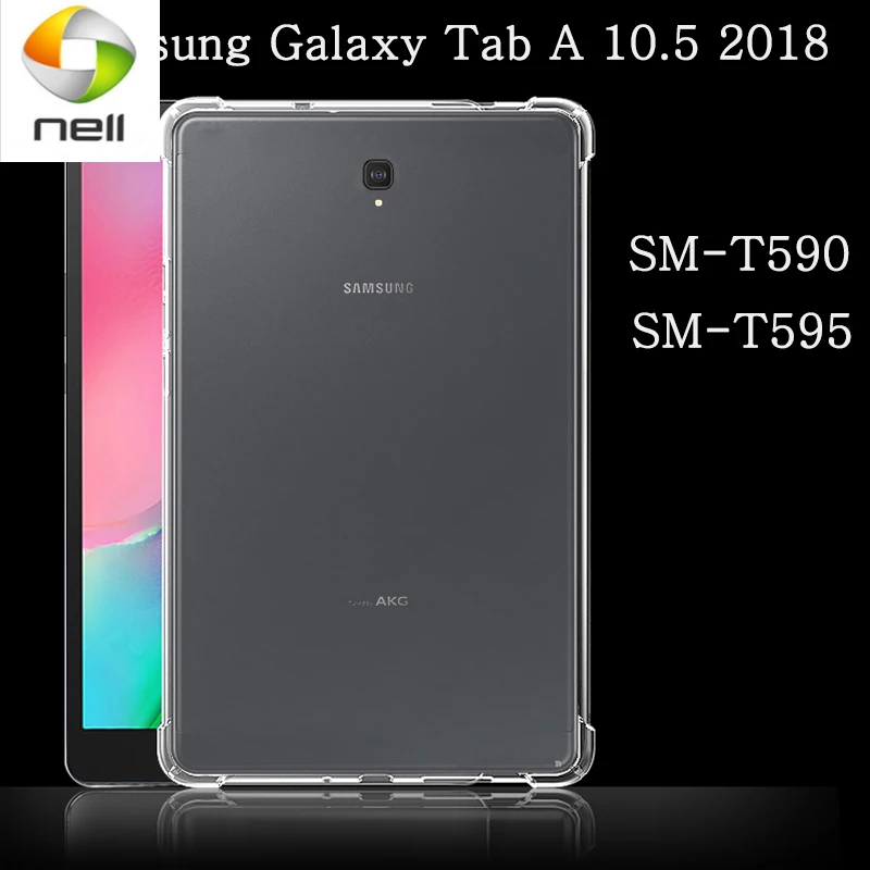 Būtiska Samsung Galaxy Tab 10.5 2018 SM-T590 SM-T595 triecienizturīgs pārredzamu mīksta silikona gadījumā elastīgu bamperis aizmugurējais vāks apvalks