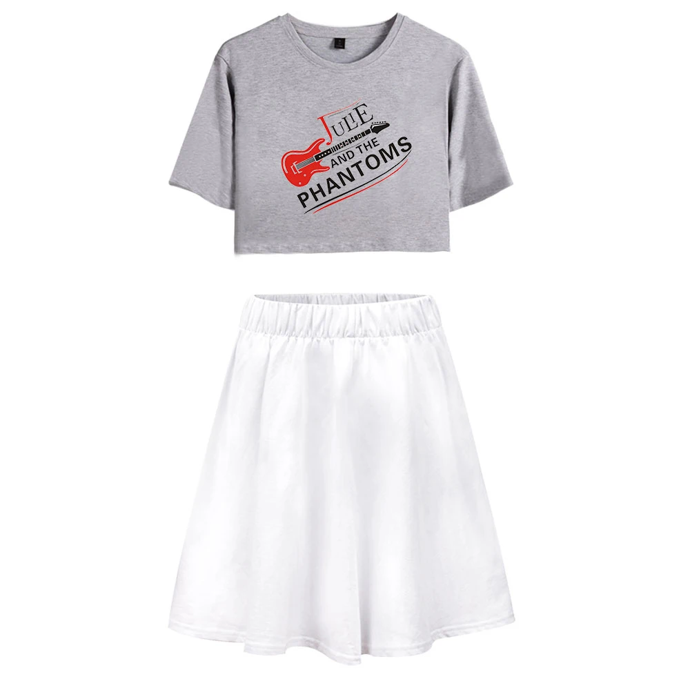 Julie un Phantoms - Sieviešu Divi Gabals, kas Īsām Piedurknēm T-krekls Kultūru Tops + Svārki Streetwear Meitene Apģērbs Dāmas Vasaras Komplekti