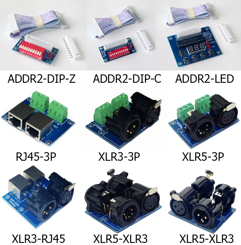 Vairumtirdzniecības Termināla Adapteris 5 core XLR 3 core XLR, XLR5-3P/XLR3 XLR3-3P/RJ45 ADDR2 DIP-Z/C/LED CH LED DMX512 Reostats LED Atšifrētu