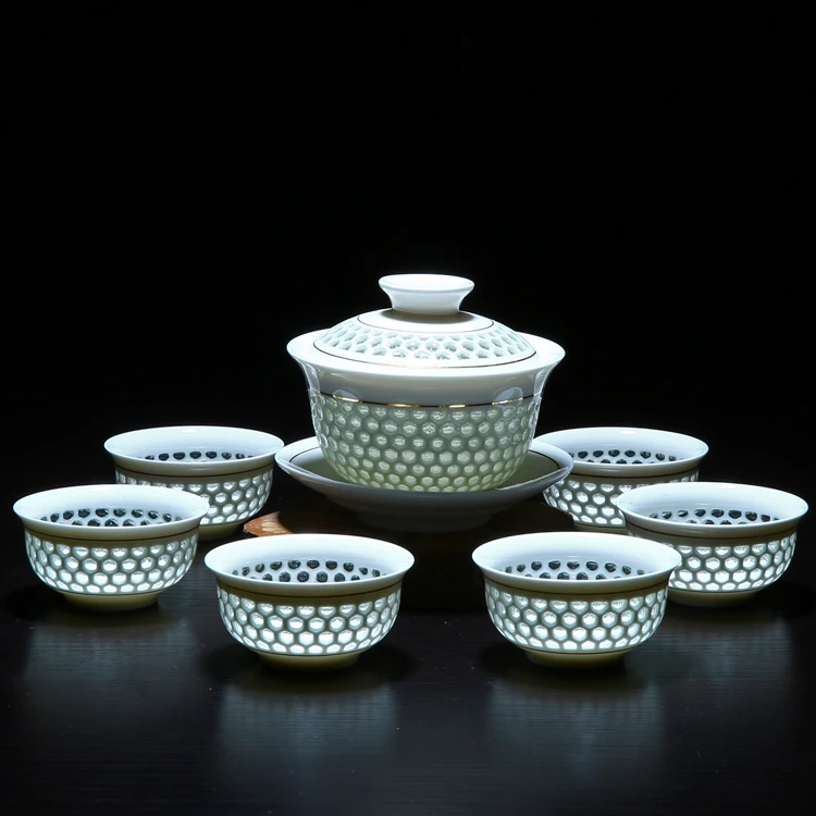 11PCS Dobi Šūnveida Kung Fu Tējas Komplekts Zilā un Baltā Porcelāna Drinkware Keramikas Stikla Teacup Tējkanna Gaiwan Sietiņš Taisnīgu Kauss