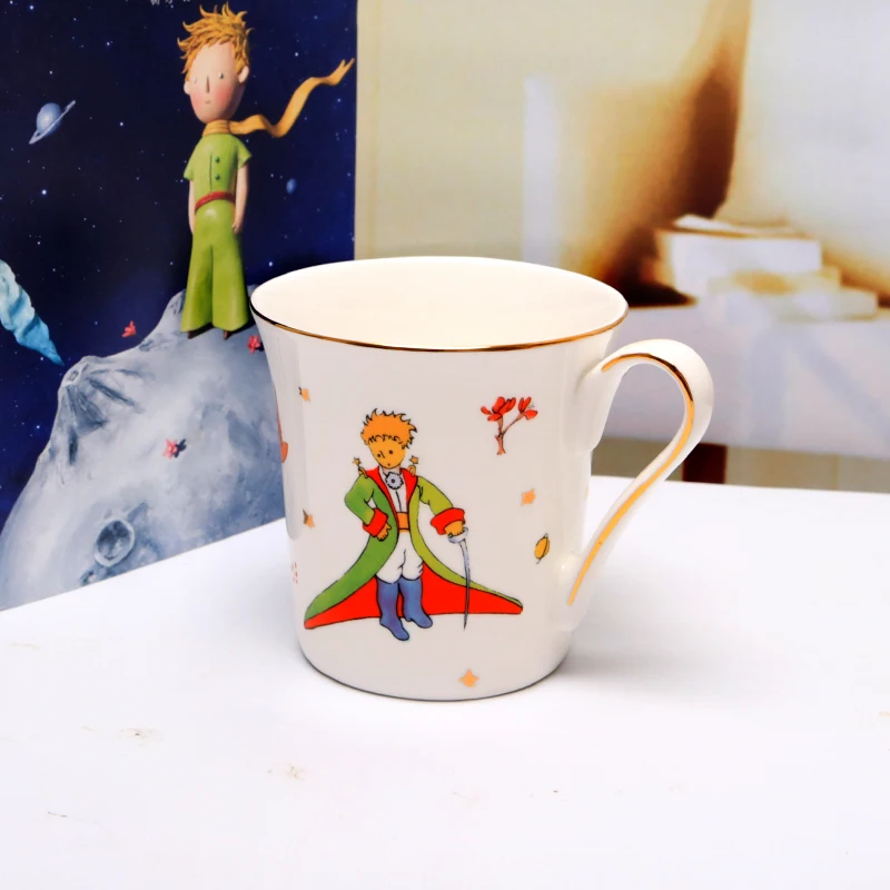 Porcelain Little Prince Mug In Gold Rim Bone China Coffee Tea Milk Water Cup Mug Kitchen Drinkware Unique Mug Gift