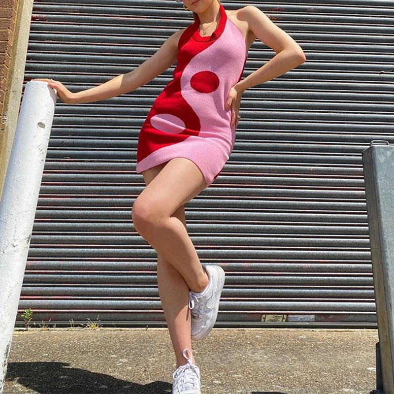 IAMSURE Ķīniešu Stilā Pavada Kleita Sexy Slim Savārstījums bez Piedurknēm Adīts Mini Kleitas Sievietēm Ir 2021. Vasaras Modes Gadījuma Y2K