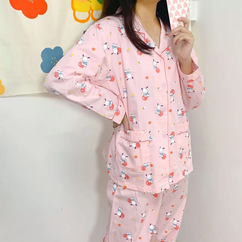 Japānas Karikatūra Dvīņu Zvaigznes Sleepwear Sieviešu Krekls Ar Garām Piedurknēm Un Bikses Kopa Uzvalks Lolita Meitenes Melodiju Pidžamas Naktskrekls Homewear