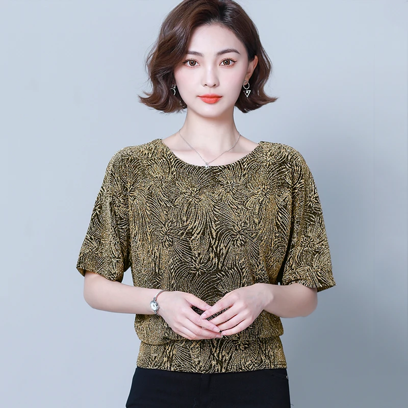 Plus Lieluma Mirdzēt Krekls Topi Modes Jauns Elegants Spīdīgs Sequin Tunika Blūze Sievietēm, Blūzes Sarkanā Zelta Spīdumu Sieviešu Blūzes 14083