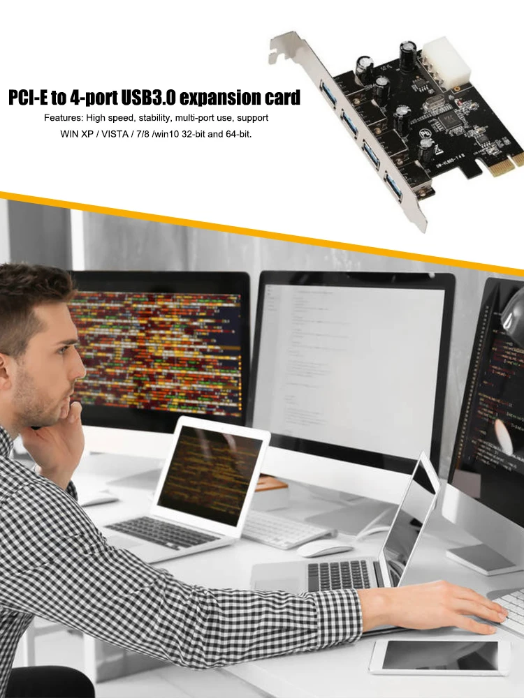 PCI-E Ar USB3.0 Paplašināšanas Karti Ar Četri Porti, PCI Express Adapteri Converter Kartes Atbalsta WIN XP / VISTA / 7 / 8 /Win10