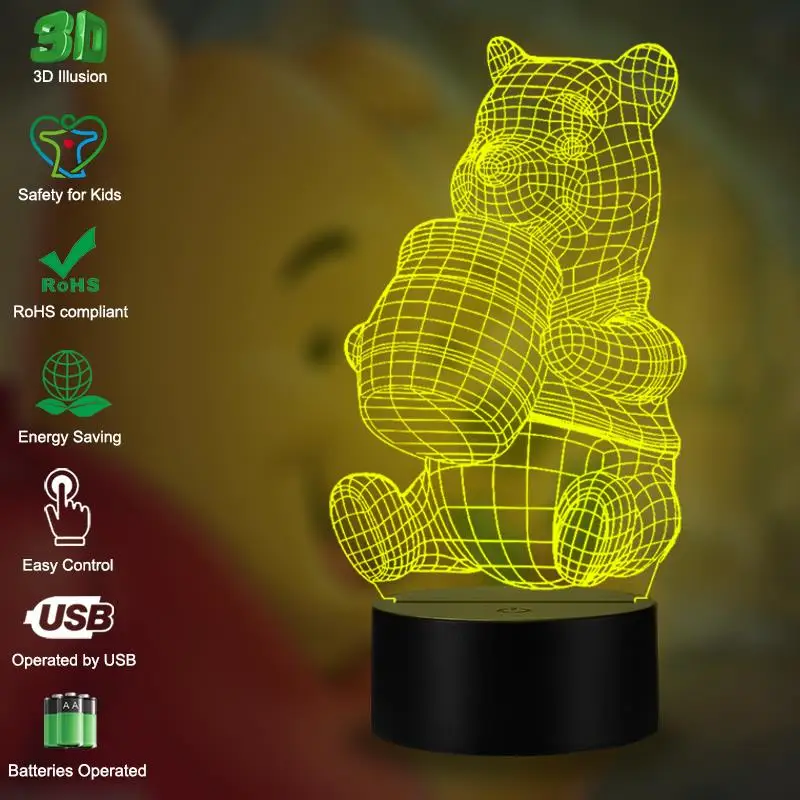 VCity 3D Nakts Gaisma Led Galda Lampa Gudrs Medus Lācis Pūks Dāvanas Bērniem Rotaļlietas RGB Mainīt Multicolor Luminaria Mājas Dekoru Guļamistaba