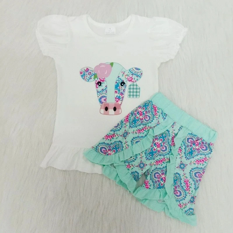 Vairumtirdzniecības Baby Girl Boutique Softbola Drēbes Krusta Balts Ar Īsām Piedurknēm Krekls Tumši Zilā Zvani Beisbola Bikses Bērnu Komplekts Bērniem