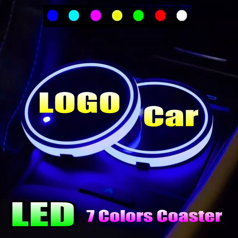USB Uzlādes LED Auto Kausa Kalniņi ar Gaismas LOGO Auto Dekori Krāsains Ūdens Kausa Anti-Slīdēšanas Paklājiņš Universālo Auto Piederumi