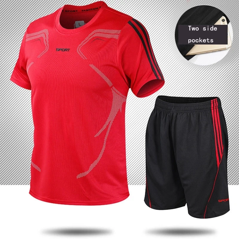 Futbola Svīteri Vīriešiem Soccer Jersey Tracksuit Īsām Piedurknēm Futbola treniņu Tērps Vasaras T Krekls + Šorti Sporta 2 Gabals, kas