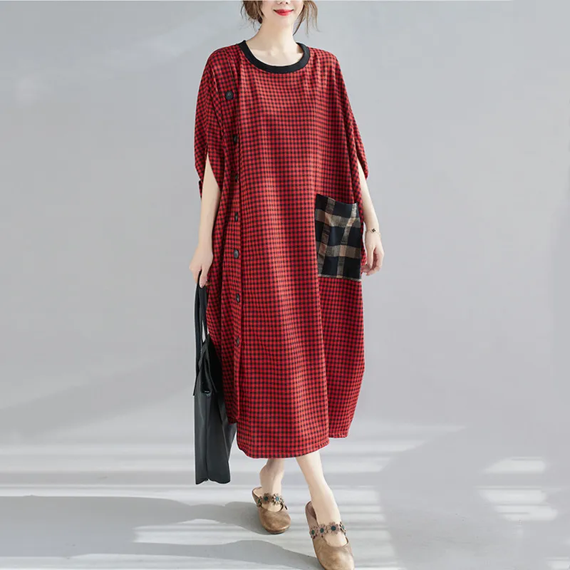 Kokvilnas vintage pleds sievietēm gadījuma zaudēt garš pavasaris rudens vasara kleitu elegants apģērbs ir 2021. dāmas kleitas