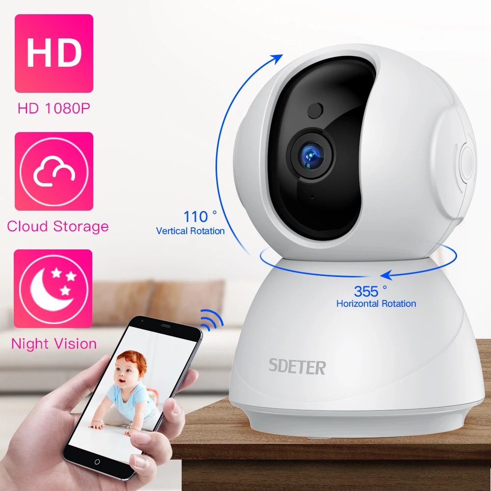 SDETER 1080P 720P IP Kameras Drošības Kameru, WiFi Bezvadu VIDEONOVĒROŠANAS Kameras Uzraudzības IS Nakts Redzamības P2P Baby Uzraudzīt, Pet Kameru