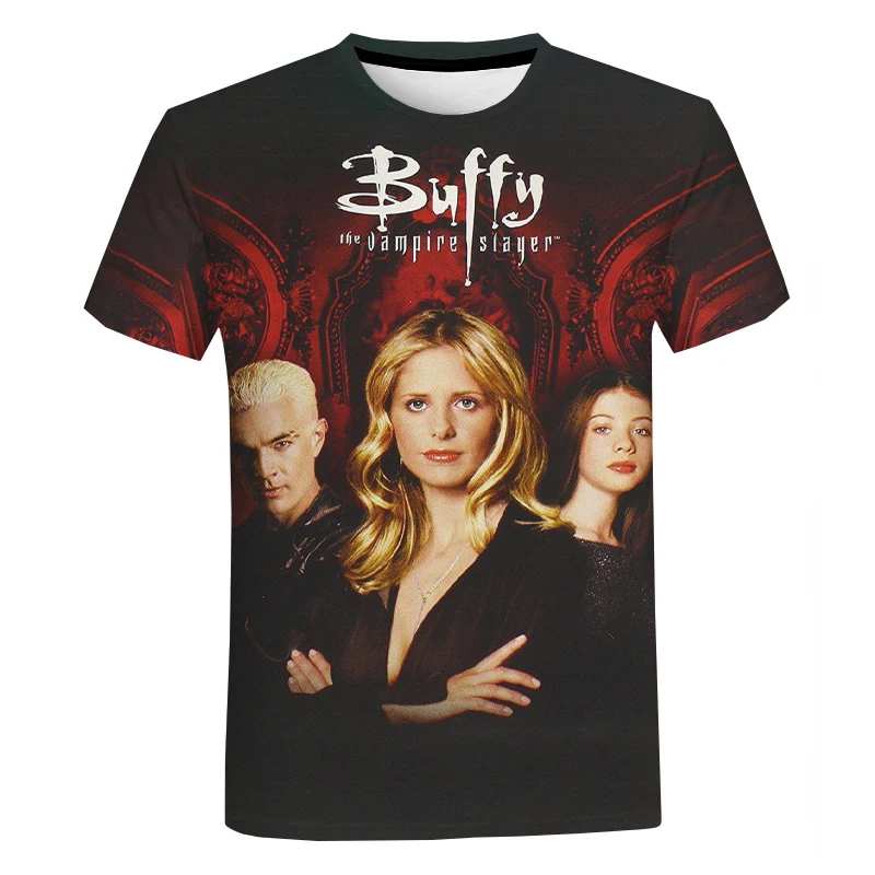 Ir 2021. Jaunas Ielidošanas Buffy The Vampire Slayer 3D Druka T Kreklu apdruka Vīriešu Sieviešu Vasaras Modes Gadījuma Īsām Piedurknēm Hip Hop T Krekls 2XS-5XL