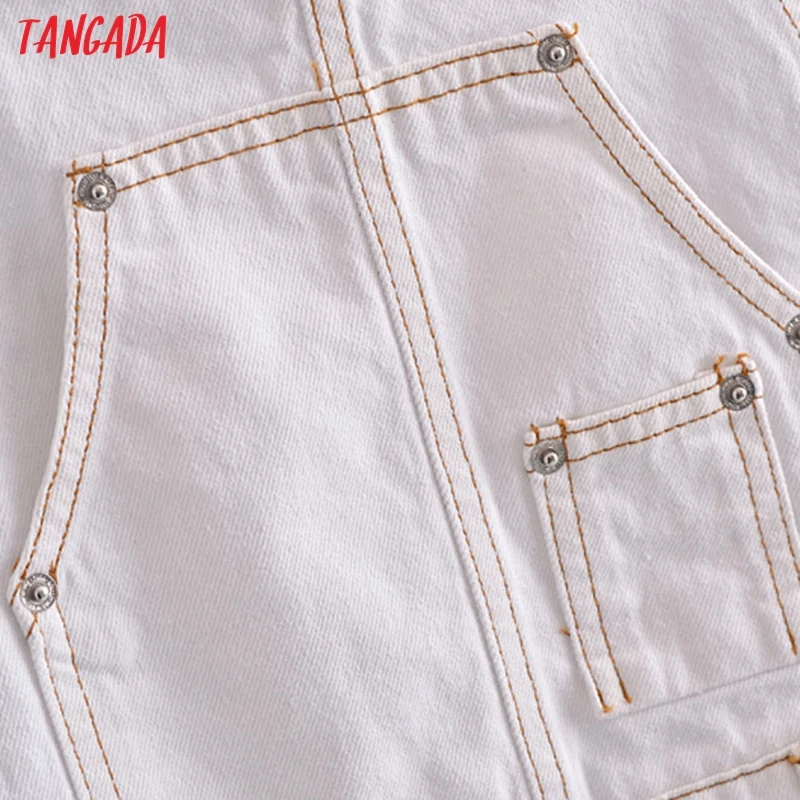 Tangada ir 2021. Modes Sieviešu, Baltas Džinsa Vaļīga Siksna Kleita bez Piedurknēm Kabatas Sievietes Ikdienas Kleita 3H391