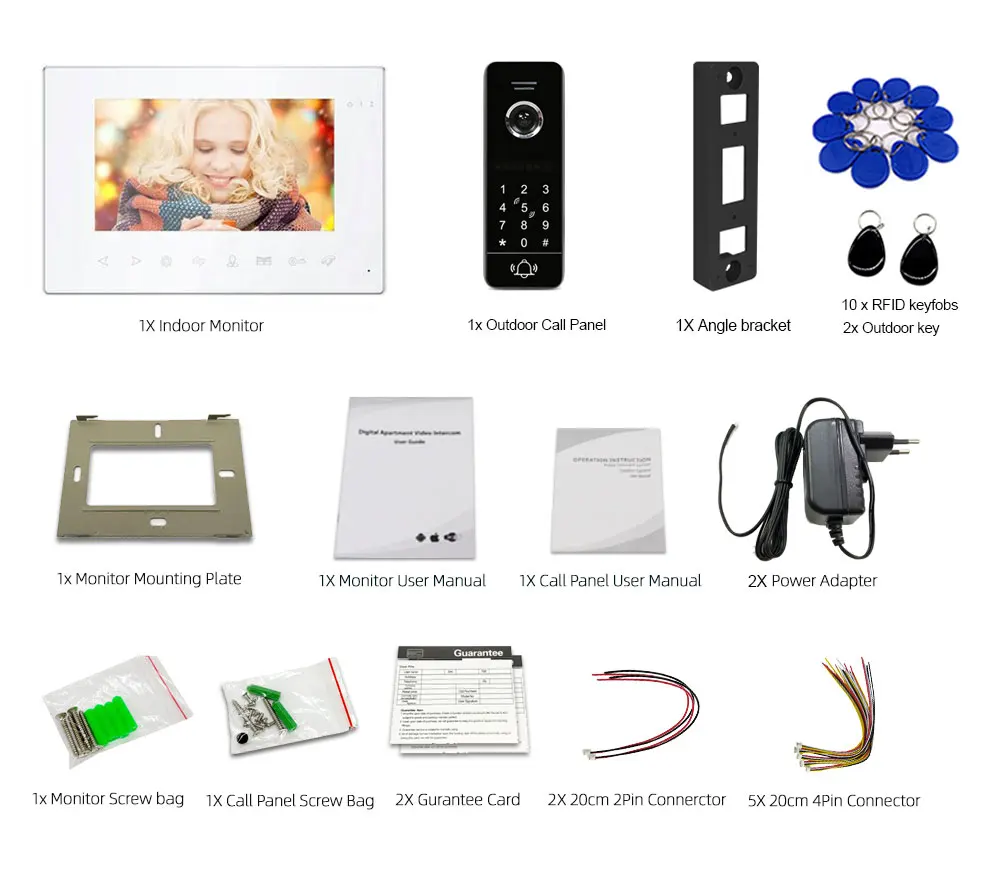 WIFI Video Intercom Sistēma Ūdensizturīgs Smart Sired Paroli Atslēgt Kameras Wifi Video Durvju Zvanu Durvju Sistēmas, 7inch LCD Intercom