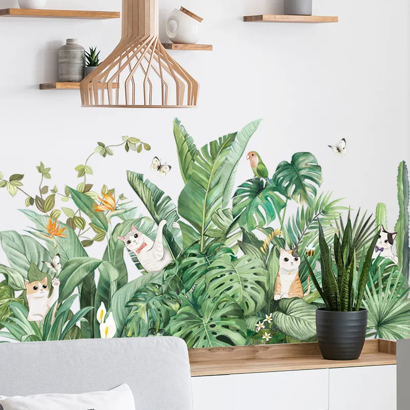 Tropu augi, Sienas Uzlīmes Dzīvojamā istaba Guļamistaba Sienas Dekori Zaļo Lapu Baseboard uzlīme DIY PVC Art Gleznojumi Mājas Apdare