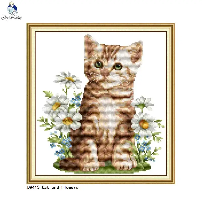 Prieks svētdiena Kaķis un Ziedu Gleznas Ieskaitīts Ķīnas Cross Stitch Komplekti Izdrukāt krustdūrienā Gleznas Izšūšanas Komplekts Rokdarbi
