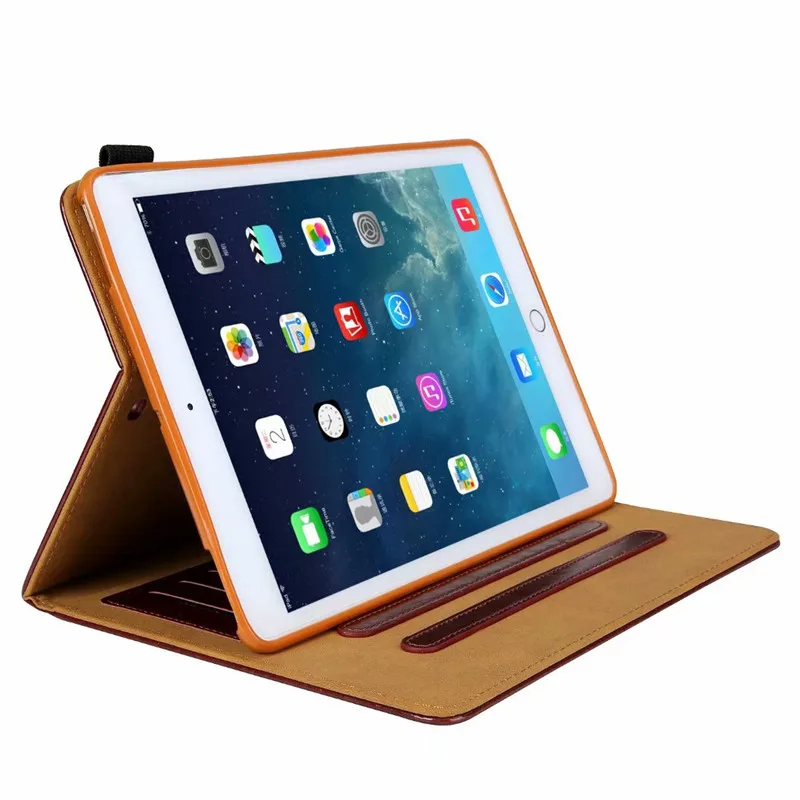 Īstas Ādas Gadījumā iPad Gaisā 1 2 Pro 9.7 Collu 2017 2018 Business Flip Magnētisko Smart Cover Tablet Stand Gadījumā ar Kartes Slots