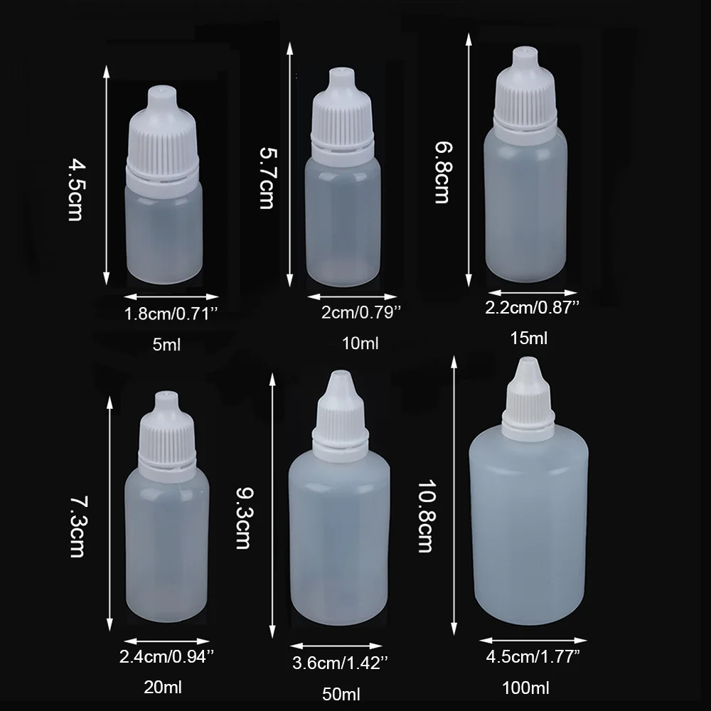 1GB 5-100ml Tukšas Plastmasas Squeezable Pudeles Pilinātāju Acs Šķidruma Pilinātāju Parauga Acis Kritums Uzpildāmas Pudeles DIY Līme Aplikators