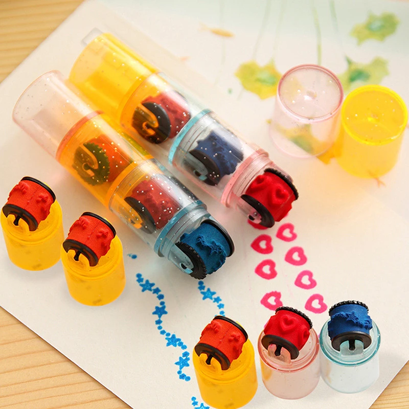 Plastmasas Mini Tintes Zīmogu Rullīšu Dienasgrāmata Zīmogs Fun Kids Rotaļlietu Tintes Spilventiņu Karikatūra DIY