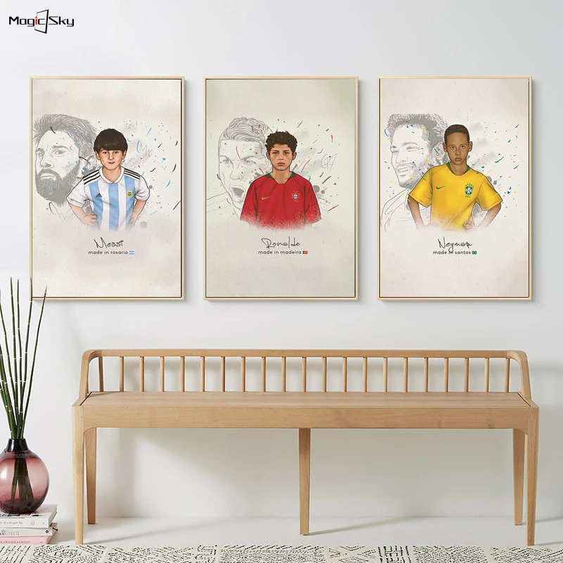 Anotācija Futbola Zvaigzne Soccer Player Bērnības Messi, Ronaldo Neymar Salah Plakātu Audekla Apgleznošana Sienu Mākslas Pusaudžu Dāvanu RoomDecor