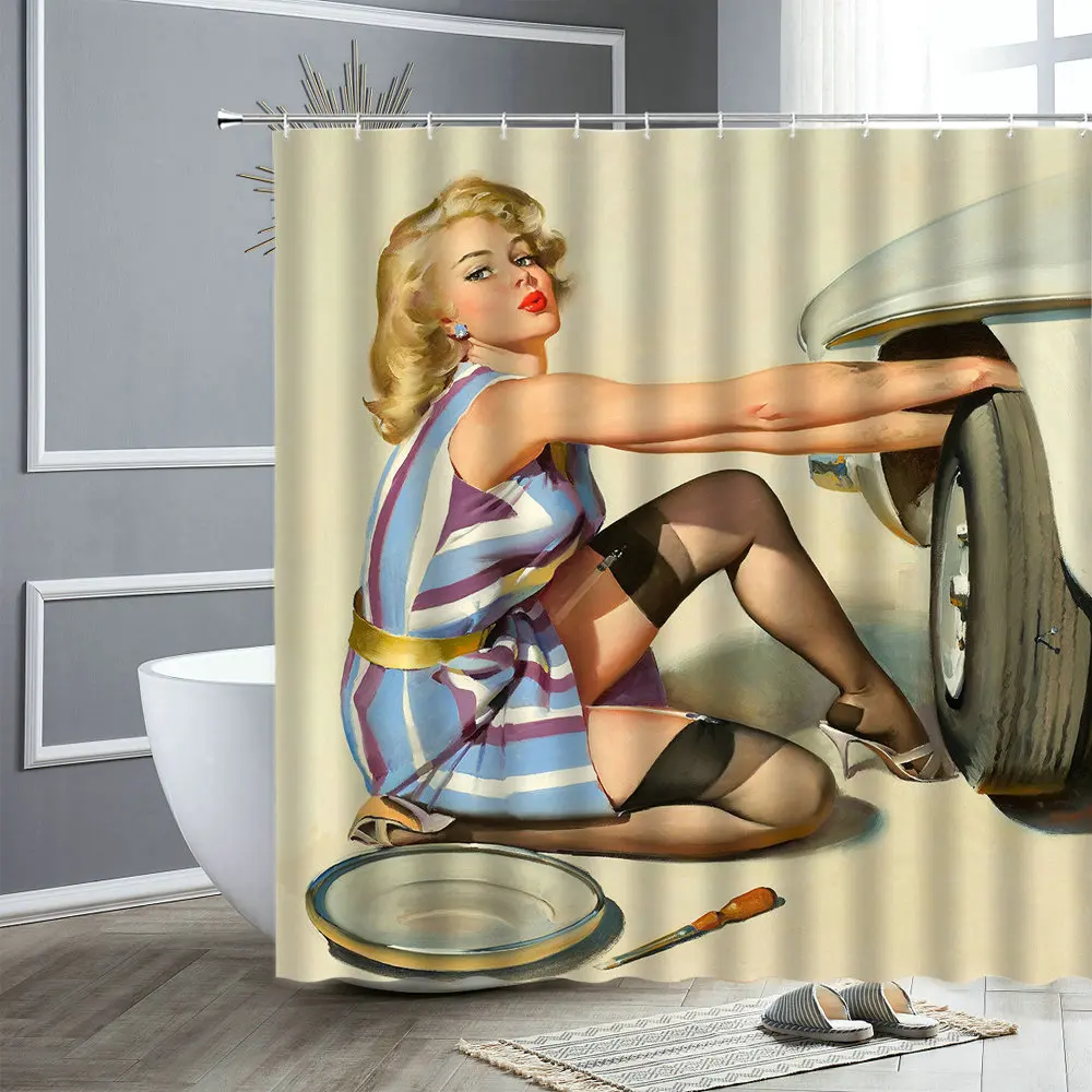 Ūdensizturīgs Seksīga Meitene Dušas Aizkari 3D Sievietes Ēnu Poligrāfijas Radošās Mūsdienu Mājas Dekoru Ar Āķi Ekrāni Vannas Aizkaru Komplekts