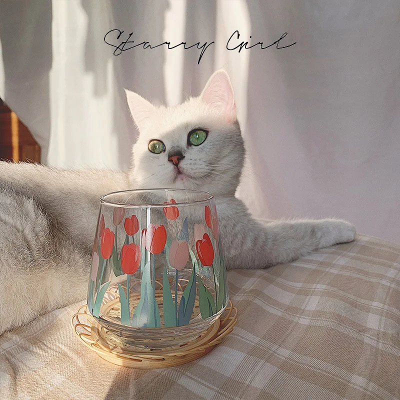 Radošā Cute Ziedu Stikla Krūzes ar Kalniņi Piena Tējas Stikla Tasi Kafijas Krūze Glāzi Ūdens Pudeli Gudrs