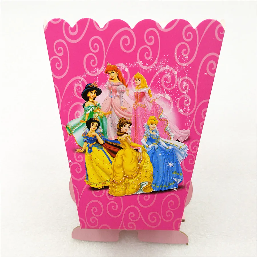 6pcs/daudz Ariel/Snow White/Belle/Pelnrušķīte/Jasmine/Aurora Sešu Princese Popkorns Dāvanu Kaste Dzimšanas dienas svinības Piegādēm Apdare Labu