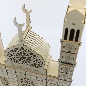 Ramadāna Atpakaļskaitīšanas Kalendāra DIY Koka Eid Mubarak Rotājumu Atvilktnes Puse Dekori M6CE
