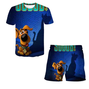 Harajuku Scooby T-krekls 3d Iespiesti Bikses, Uzvalks Gadījuma Brīvs T-krekls Dzīvnieku Bikses, Uzvalks Vasaras Kreklu un pants2Pice Komplekti