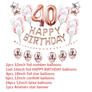 38pcs 32inch Rose Gold Numuru Laimīgs 40 Dzimšanas dienu, Folija Baloni, Zils, Rozā, Melns 40 Gadus Vecs Puse Rotājumi Vīrietis Sieviete Piegāde