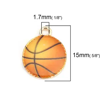 8SEASONS Modes Sieviešu Moderns Rotaslietas Cinka, Pamatojoties Sakausējuma Sporta Talismani Basketbola KC Zelta Oranžā Krāsa Emalja 15 mm x 12 mm, 10 Gab.