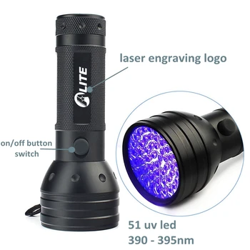 GM 395nm UV Gaismas 51 3W LED Portatīvās UV Lukturīti Nozvejas Scorpion Lampas UV Lāpu Gaismas Konservēšanas Lampas Izmanto AA Baterijas