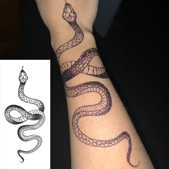 Black Snake Pagaidu Tetovējumu Uzlīmes Sievietēm, Vīriešiem Vidukļa Body Art Ūdensizturīgs Viltus Tetovējums, Lielu Izmēru Modes Tumša Čūska Tetovējums