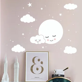 Līmi 3d white moon bērnudārzos, sienas uzlīmes, home decoration, bērnu guļamistaba karikatūra mākonis sienas mākslas decal