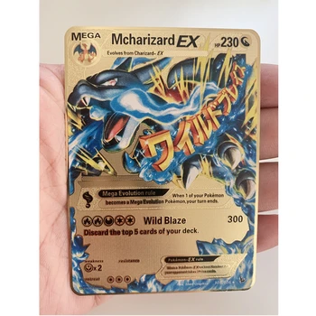 27 Pokemon Kartes Zelta Metāla Vmax V Gx EX Karti Uguns elpošanas Pūķis, Pikaču Reti Karšu Kolekcijā Karti Kaujas Kartes, Bērnu Rotaļlietas