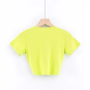 Dobi-no Īsām Piedurknēm Trikotāžas T-krekls Sievietēm Jaunu Nabas V-veida kakla Mežģīnes-up Top 2020. Gada Vasaras Ikdienas Krekli Sieviešu Tops Kultūru