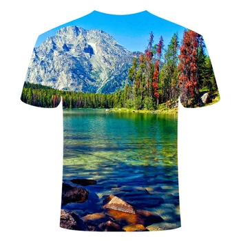 3D Drukāšana T-krekls Vīriešiem Daba/Ainava Koka T-krekls Vasaras Atpūtas Dabas Ainavu Pilno Versiju 3D T-krekls Atdzist Vīriešu T-krekls