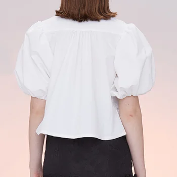 2021NEW vecuma-samazina kroku acs izšūšanas puff sleeve sieviešu balts krekls, vasaras modes zaudēt īsām piedurknēm T-krekls top