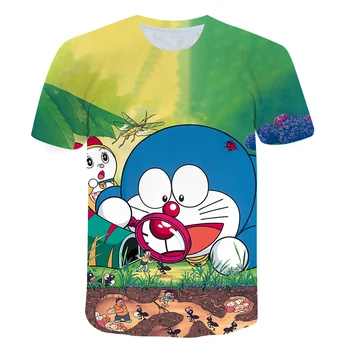 Anime Doraemon 3D drukāšanas vasaras modes vīriešu un sieviešu īsām piedurknēm T-krekls mīksta materiāla āra gadījuma vīriešu T-krekls