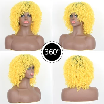 Zīmogu Krāšņās 14inches Īss Sintētisku Parūku Afro Kinky Cirtaini Parūkas Sievietēm 8 Pieejamās Krāsas Dzeltens Augstas Temperatūras Matiem