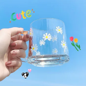 W&G Creative Stikla Ins Cute Little Daisy Brokastis Kausa Vienkāršu, Pārskatāmu Sadzīves Lielas ietilpības Ūdens Kauss