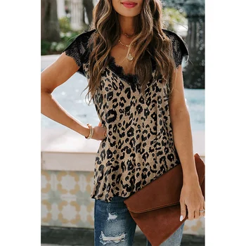 Ir 2021. Vasaras Jauno Leopard Print V-Veida Kakla Vasaras T-Krekls Sievietēm Gadījuma Harajuku Bez Piedurknēm Streetwear Jaunu Stilu