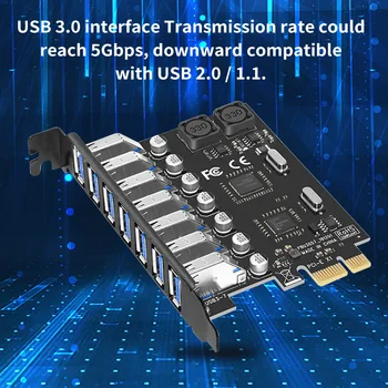PCI-E USB Adapteris Valdes USB 3.0 liels Datu Pārraides Ātrums, Izplešanās Valde ar 7 Porti 400MB/S DataTransmission Ātrums