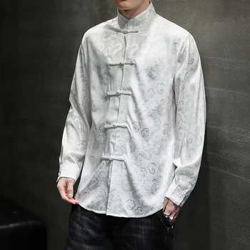 M-5XL Plus Lieluma Japansese Streetwear Krekli Vīriešu Ķīniešu Pūķis Cloud Modelis ar garām Piedurknēm Pavasarī, Rudenī Varde Pogu Drēbes XXXXXL