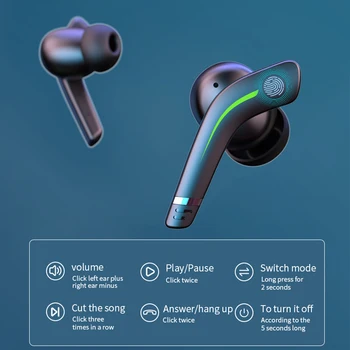 Camaroca Bluetooth 5.1 Austiņas TWS Spēļu Austiņām 9D Stereo Sporta Bezvadu Austiņām Ūdensizturīgs Trokšņa Slāpēšanas Earbuds