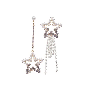 Karstā pārdošanas modes rotaslietas asimetrisks pieci norādīja zvaigzne auskari kristāla pērle pušķis auskari kāzu auskari sievietēm