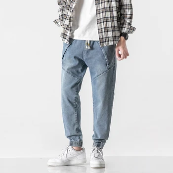 Vīrieši Hip Hop Baggy Džinsi Modes Joggers Bikses Potītes Garuma Bikses Lielgabarīta Plaša Kāju Streetwear Džinsa Harēma Bikses Plus Lieluma