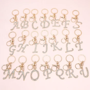 Unikālo Keychain Atslēgu gredzens Sākotnējā burtu A-Z Cinka Sakausējuma Mirdzošiem Rhinestones Burta Taustiņu Ķēdi Kulons Sieviešu soma piederumiem 1GB